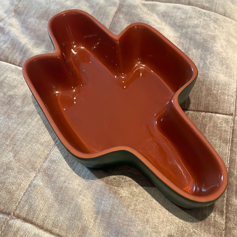 Terracotta Ceramic Green & Brown Cactus Dish